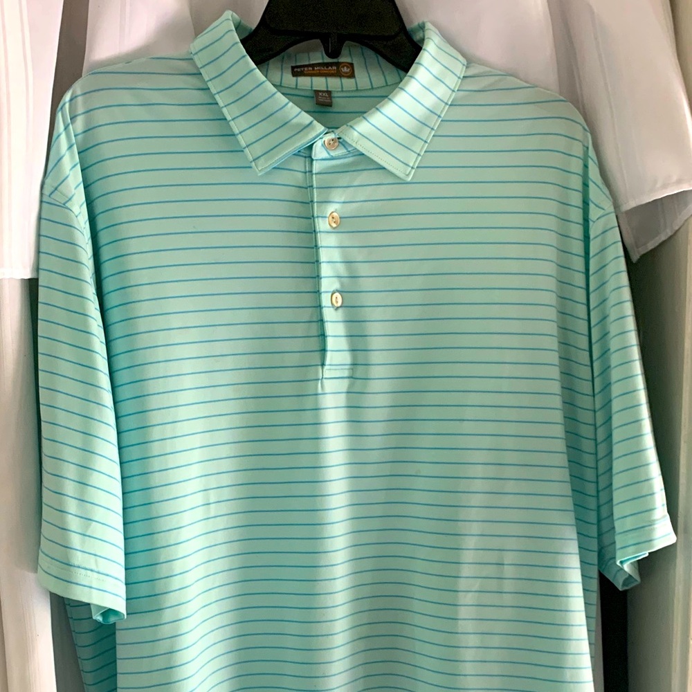 Peter Millar Summer Comfort Polo SPF 50 Striped Teal Peter Millar Polo - XXL